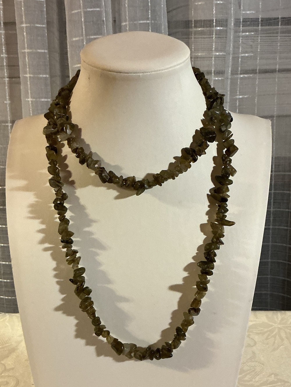 Natural Labradorite Gemstone Chip Bead Long Dingle Strand Necklace